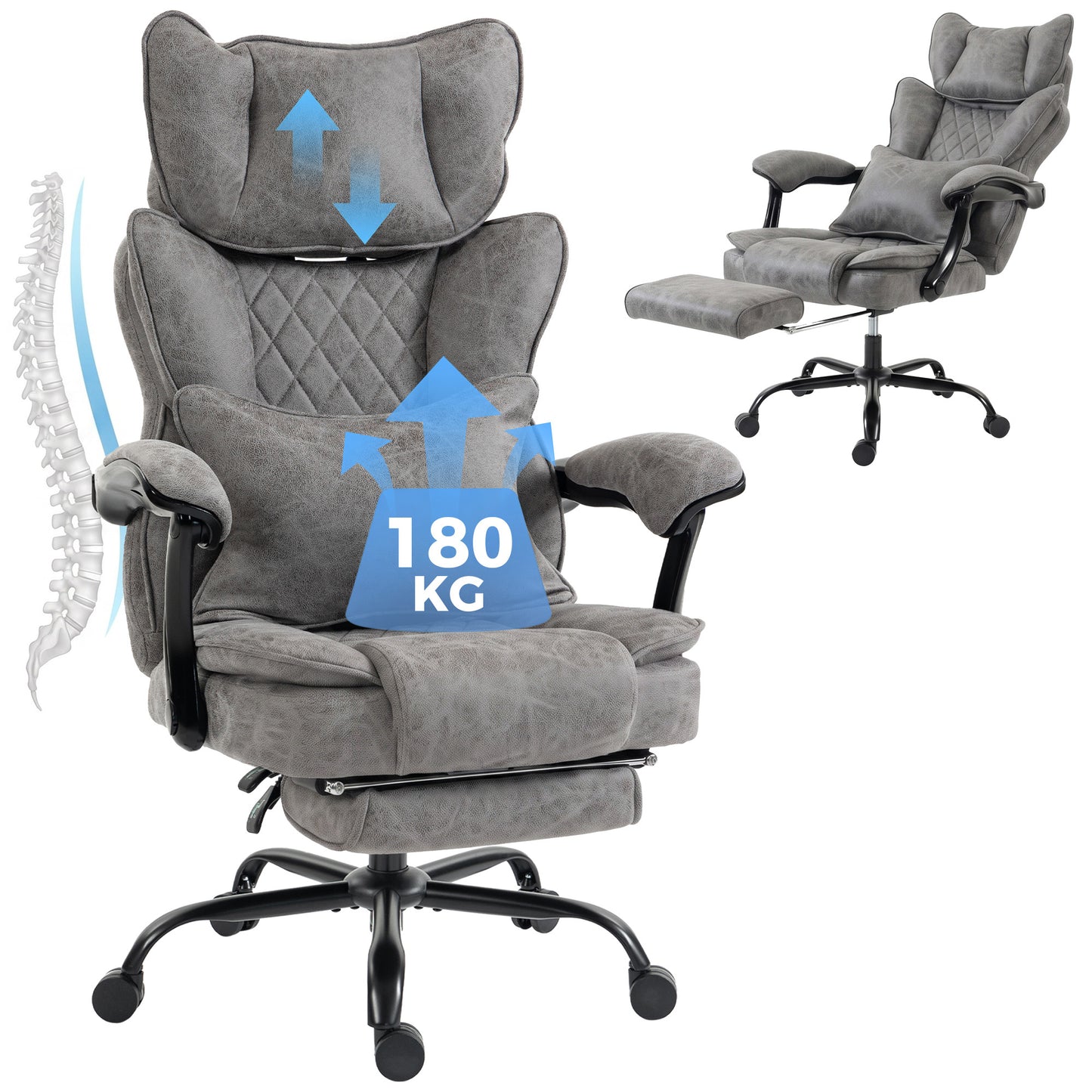 Big and Tall Office Chair with Lumbar Support, Grey