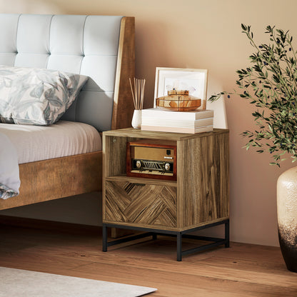 Bedside Table, Sofa Side Table with Drawer for Bedroom, Brown