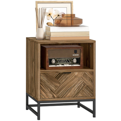 Bedside Table, Sofa Side Table with Drawer for Bedroom, Brown