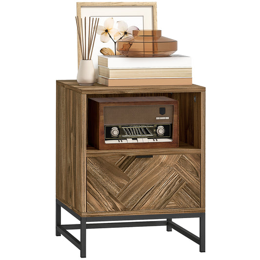 Bedside Table, Sofa Side Table with Drawer for Bedroom, Brown