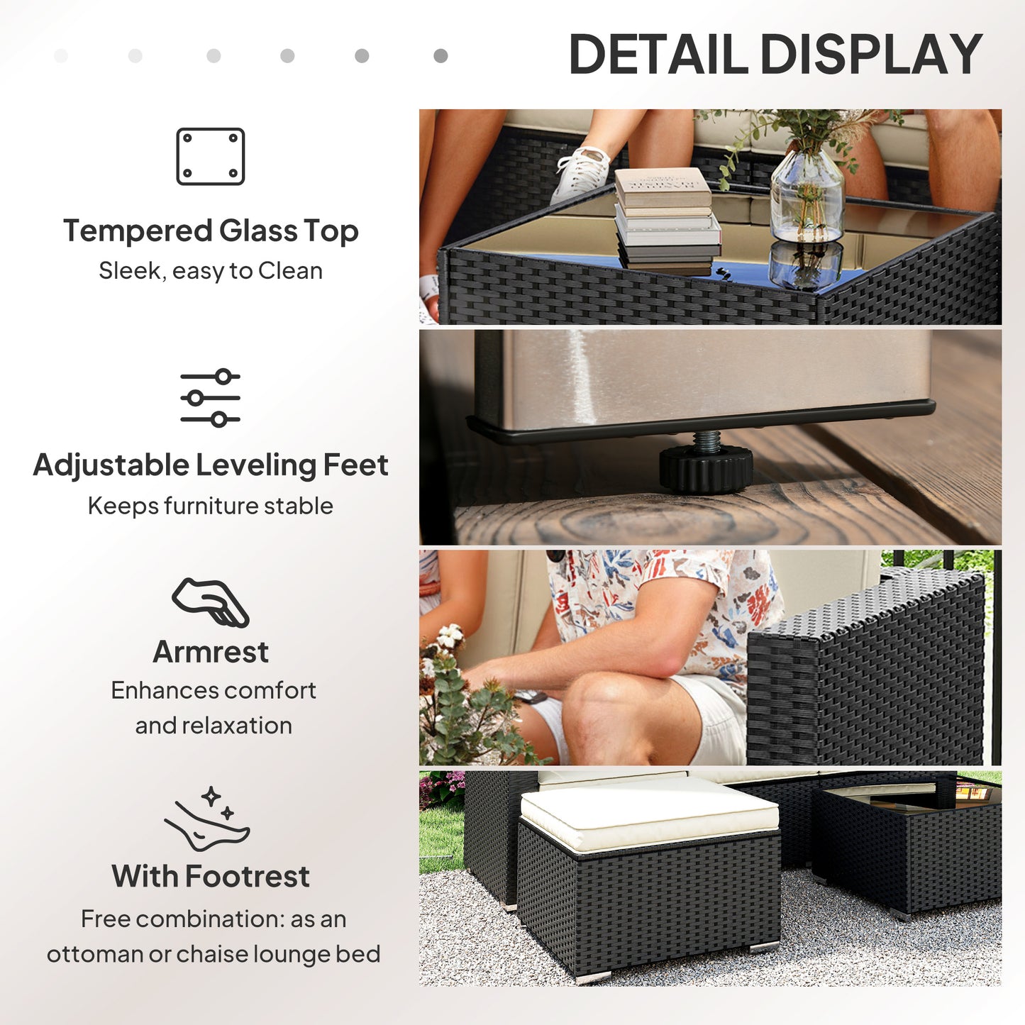 Garden Furniture Set w/ Padded Cushions Corner Sofa Set, Black