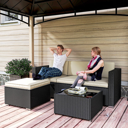 Garden Furniture Set w/ Padded Cushions Corner Sofa Set, Black