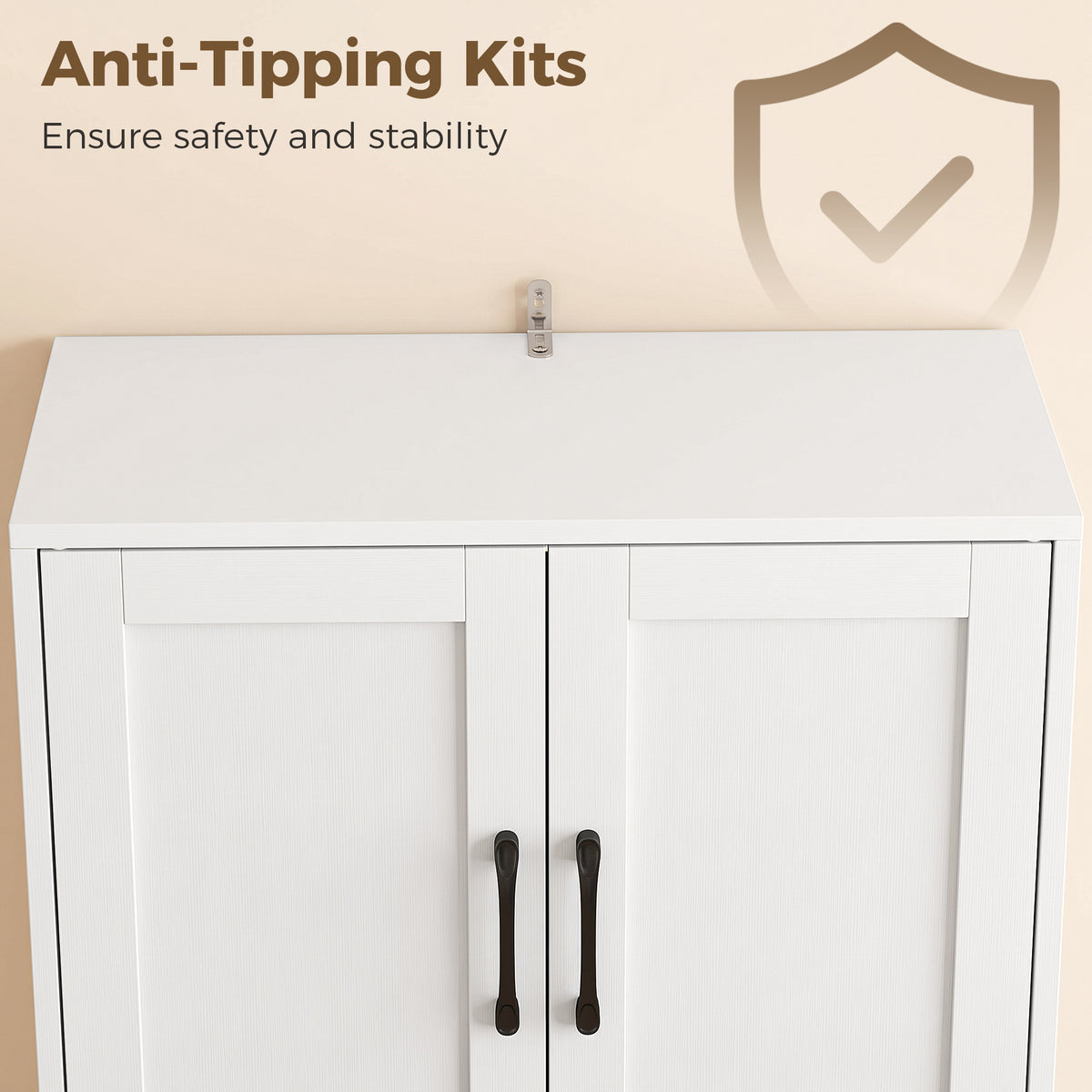 Tall Kitchen Pantry Cabinet with Drawer and Appliance Counter - White Wood Effect