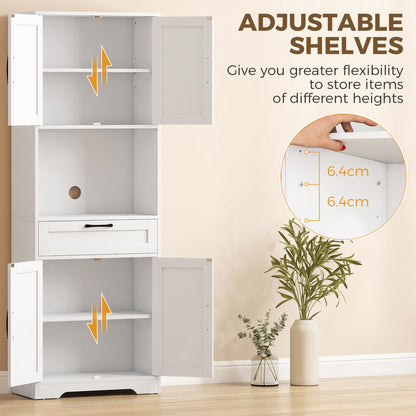 Tall Kitchen Pantry Cabinet with Drawer and Appliance Counter - White Wood Effect