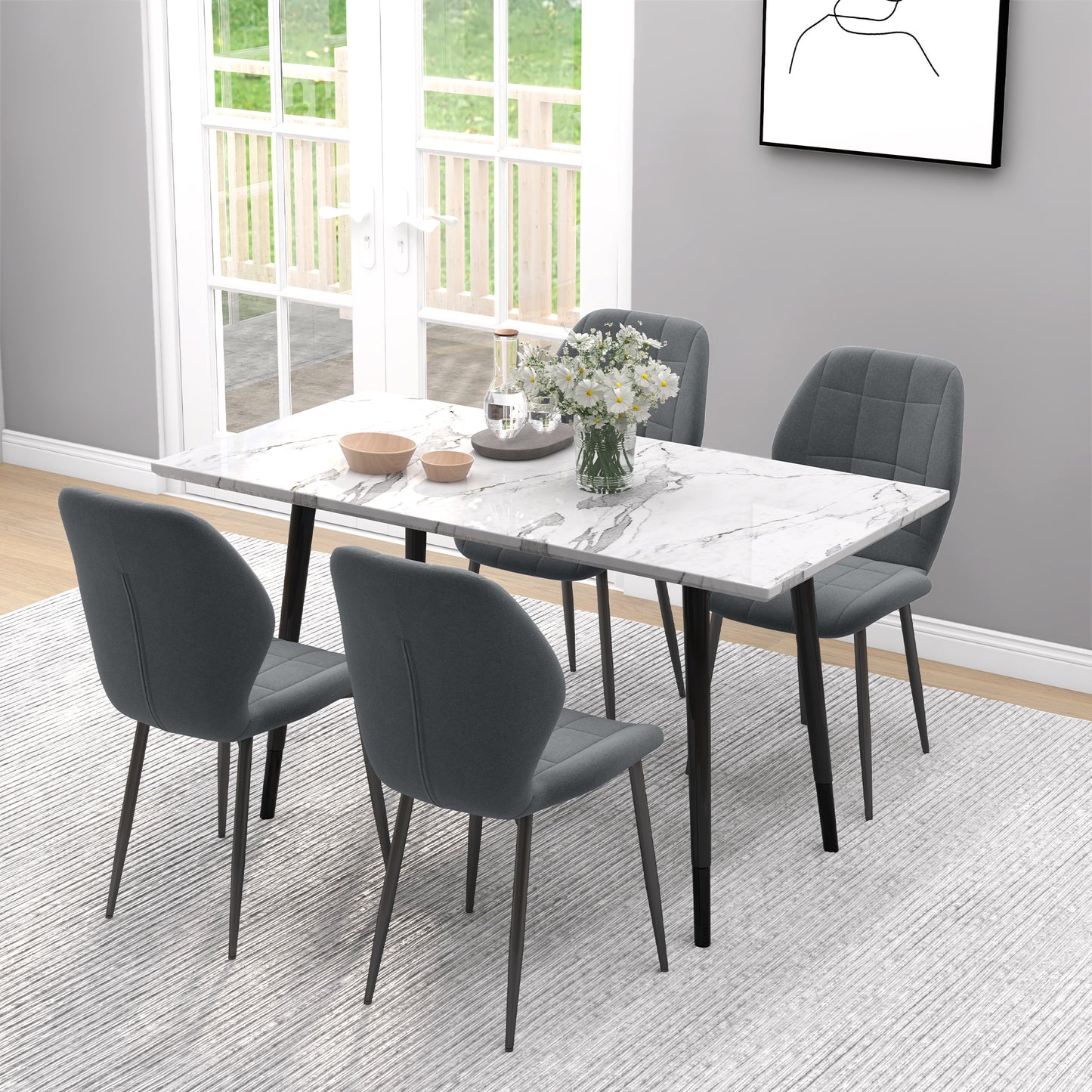 Modern Style Kitchen Chairs Set of 4 with Flannel Upholstered, Dark Grey