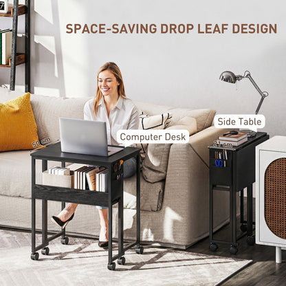 63 cm Foldable Computer Desk on Wheels for Small Spaces Black