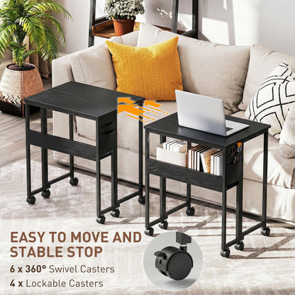 63 cm Foldable Computer Desk on Wheels for Small Spaces Black