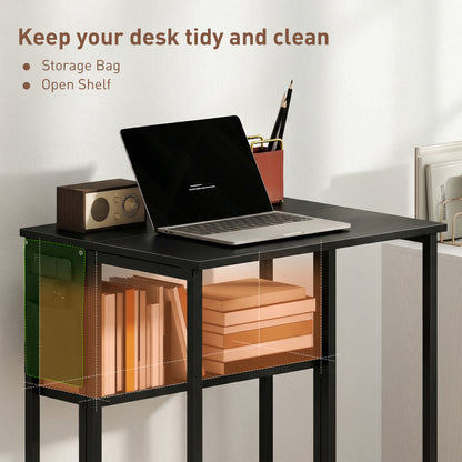 63 cm Foldable Computer Desk on Wheels for Small Spaces Black