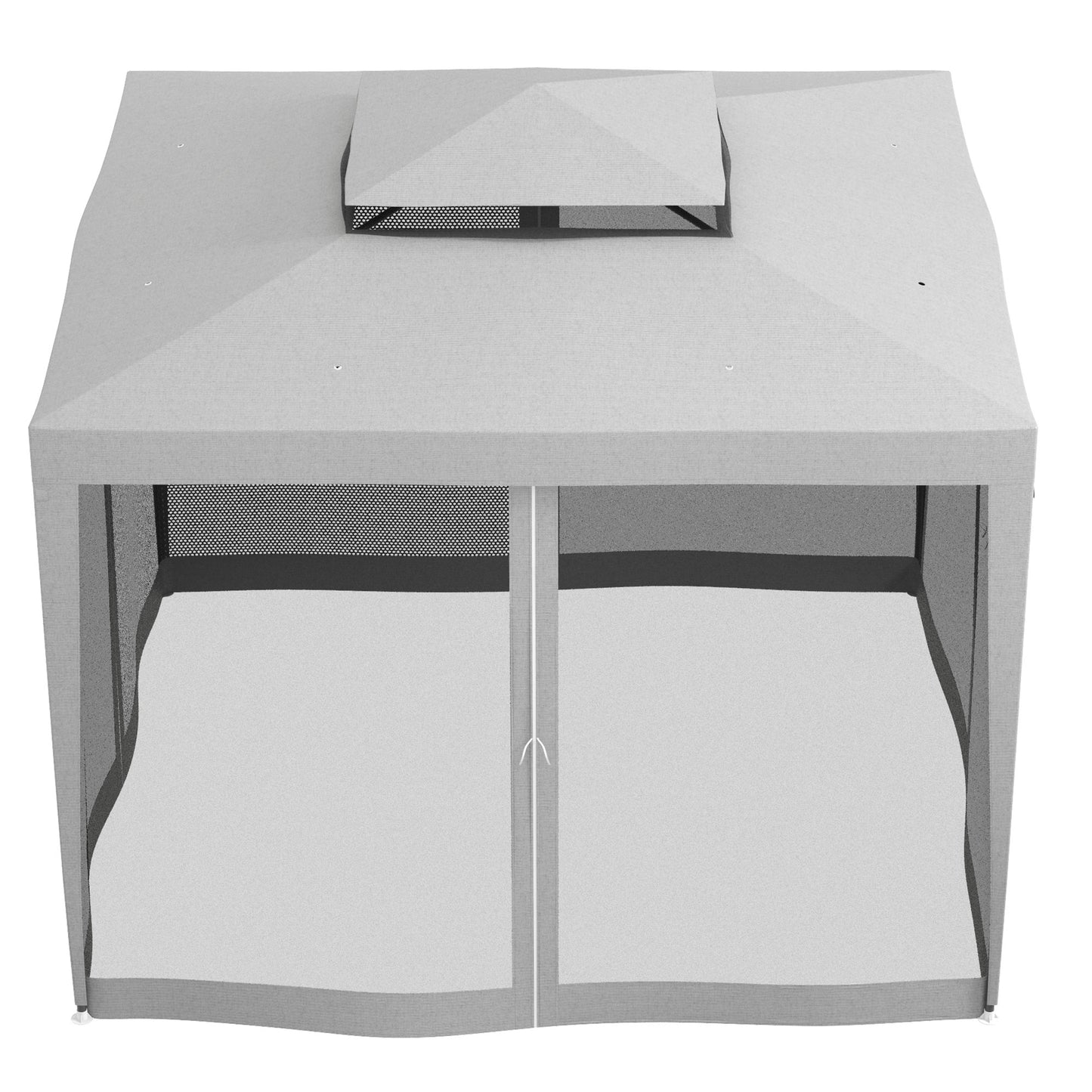 3 x 3 m Gazebo, Netting Party Tent w/ Double Tier Roof, Light Grey