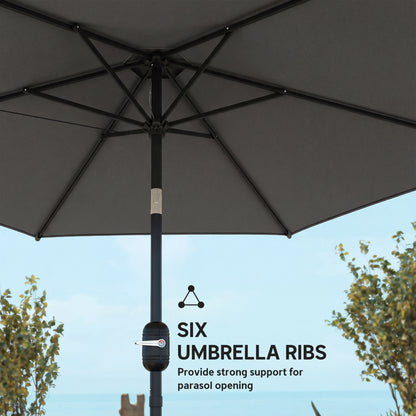 2.6M Garden Parasol Umbrella with Aluminium Pole, Tilt, Crank