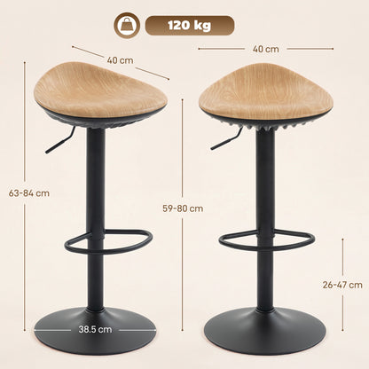 Set of 2 Breakfast Barstools, PU Leather Swivel Bar Stools, Oak