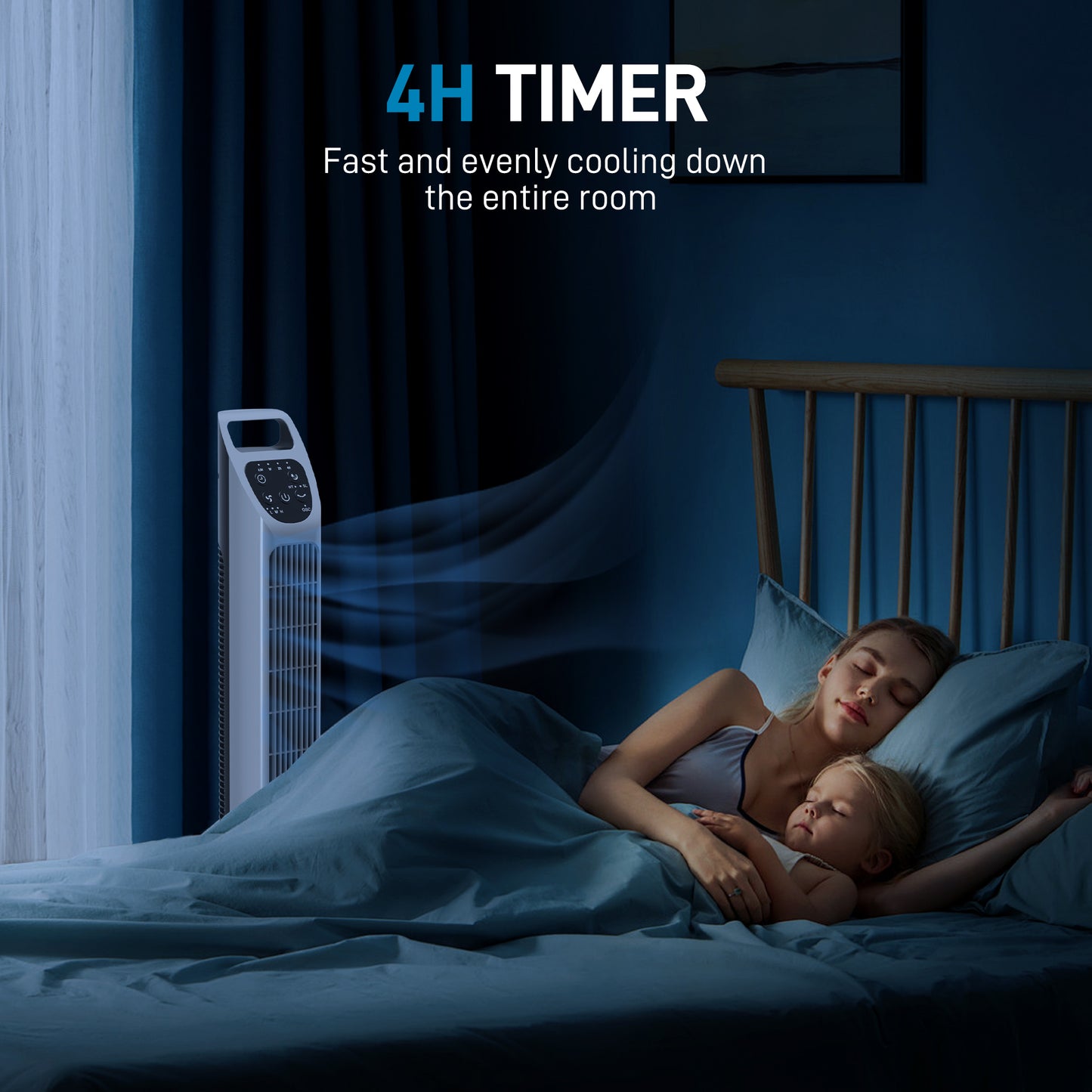 Oscillating Tower Fan Floor Fan with 4H Timer for Home Office Silver