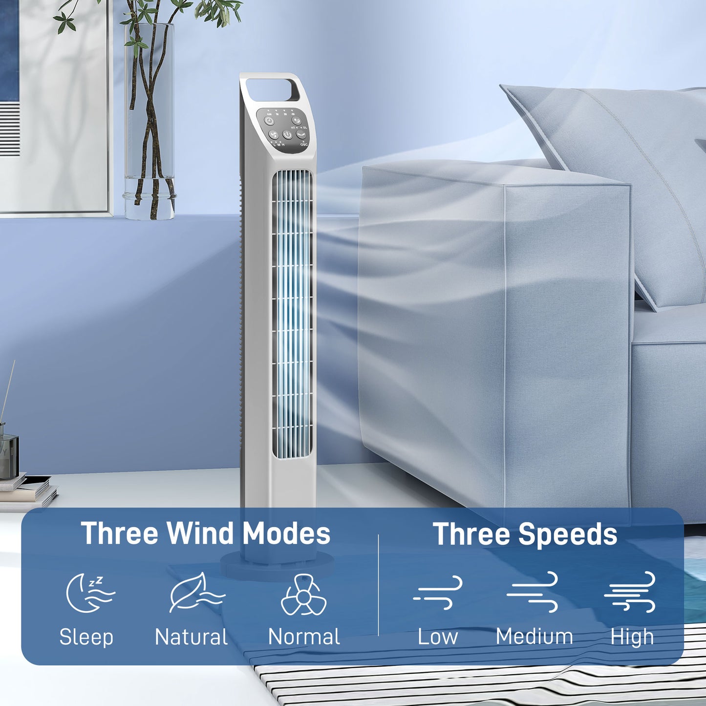 Oscillating Tower Fan Floor Fan with 4H Timer for Home Office Silver