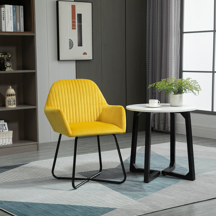 Modern Arm Chair Upholstered Accent Chair with Metal Base for Living Room Yellow