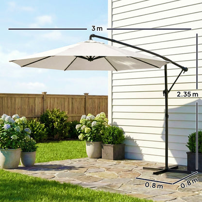 3 m Garden Cantilever Parasol with Cover, Rotation, Cream White