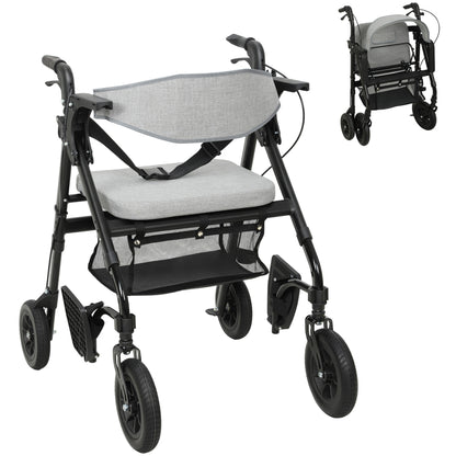 2-in-1 Mobility Walker with Seat, Foldable Rollator with Footrests