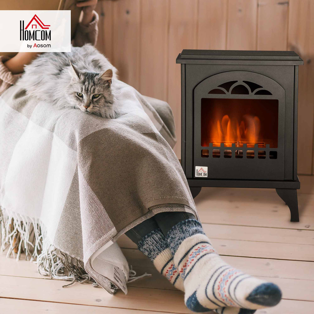 Free Standing Bio Ethanol Fireplace Heater with 0.9L Tank, Black