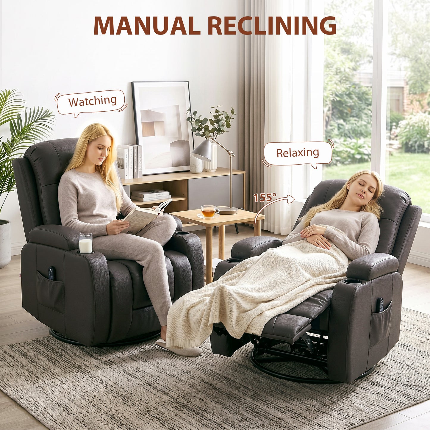 Massage Recliner Chair with 8 Vibration & Heat, Dark Brown