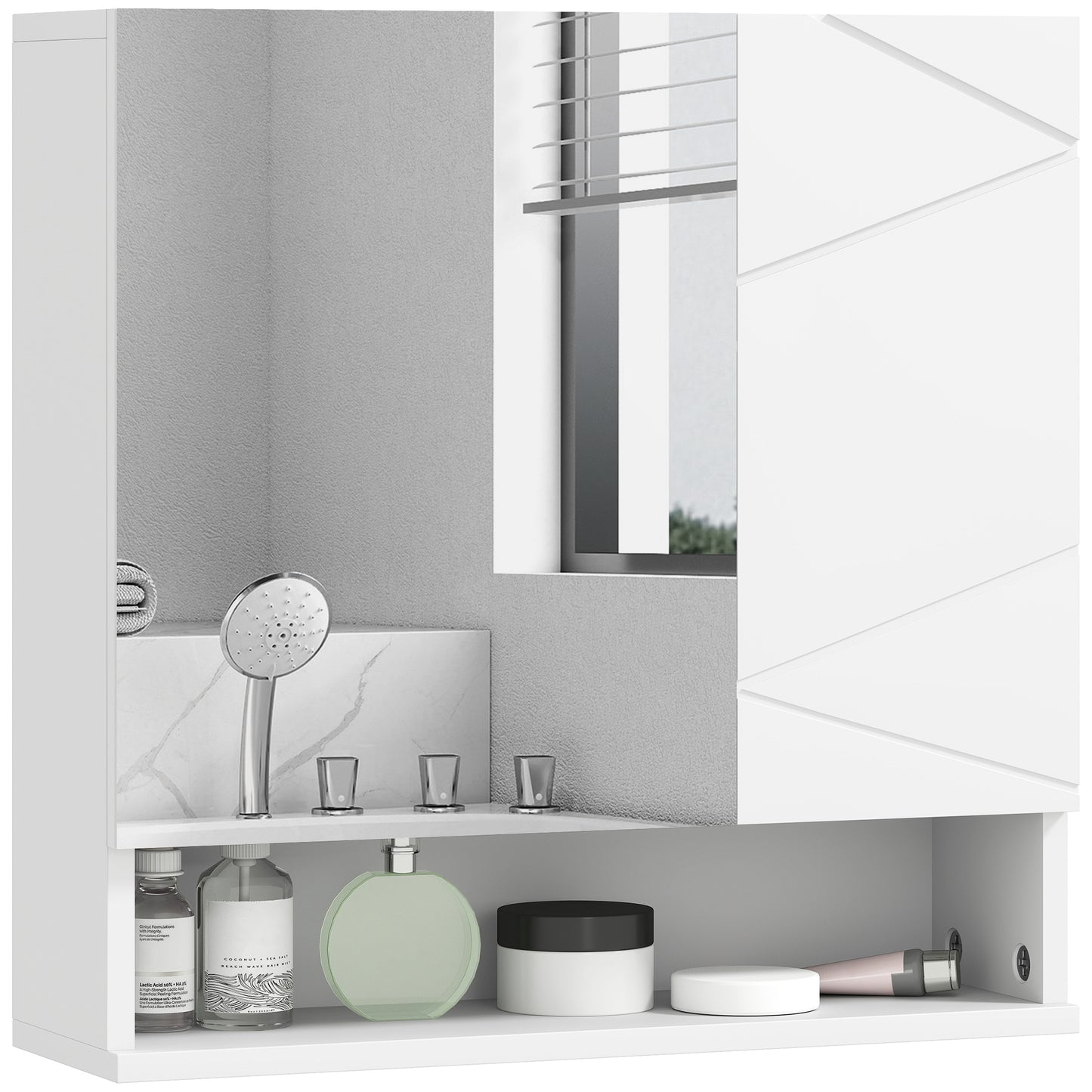 Wall Mounted Bathroom Storage Cupboard W/ Mirror and Shelf, White