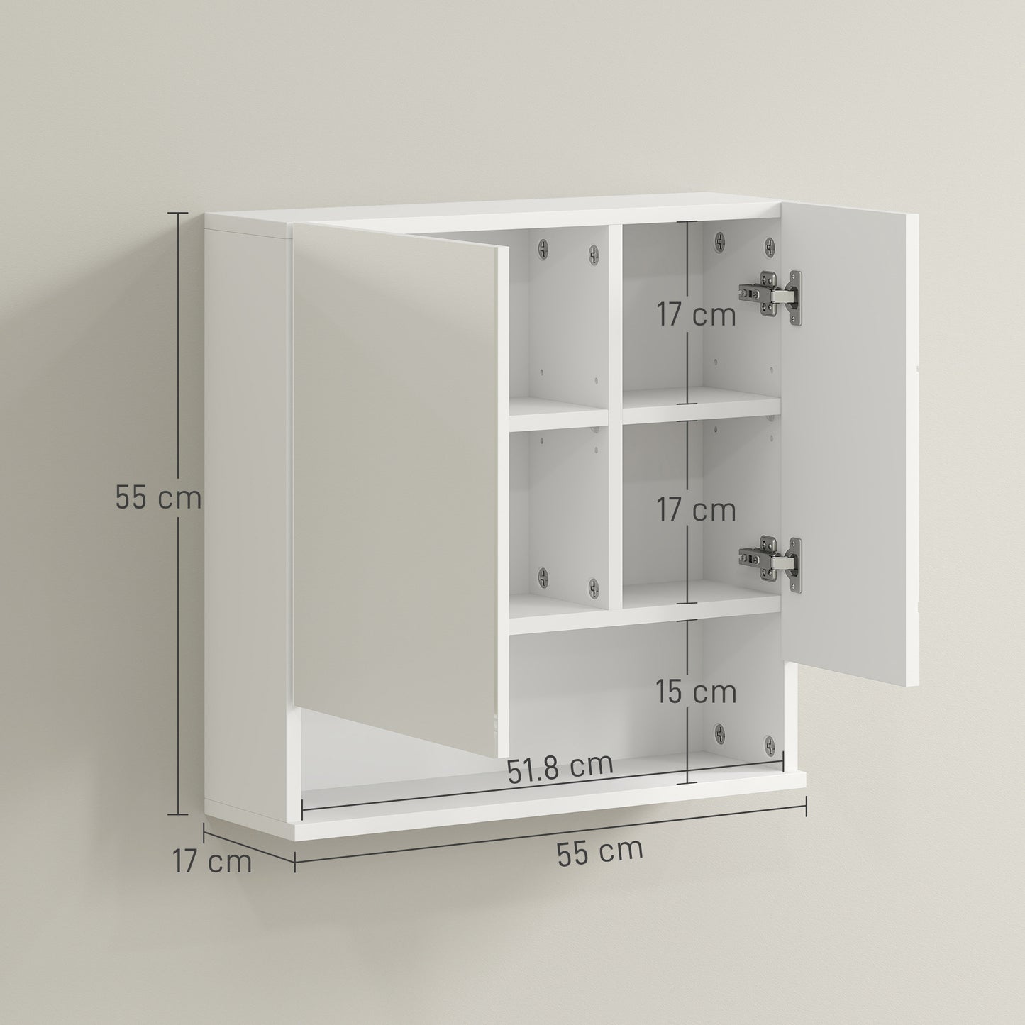 Wall Mounted Bathroom Storage Cupboard W/ Mirror and Shelf, White
