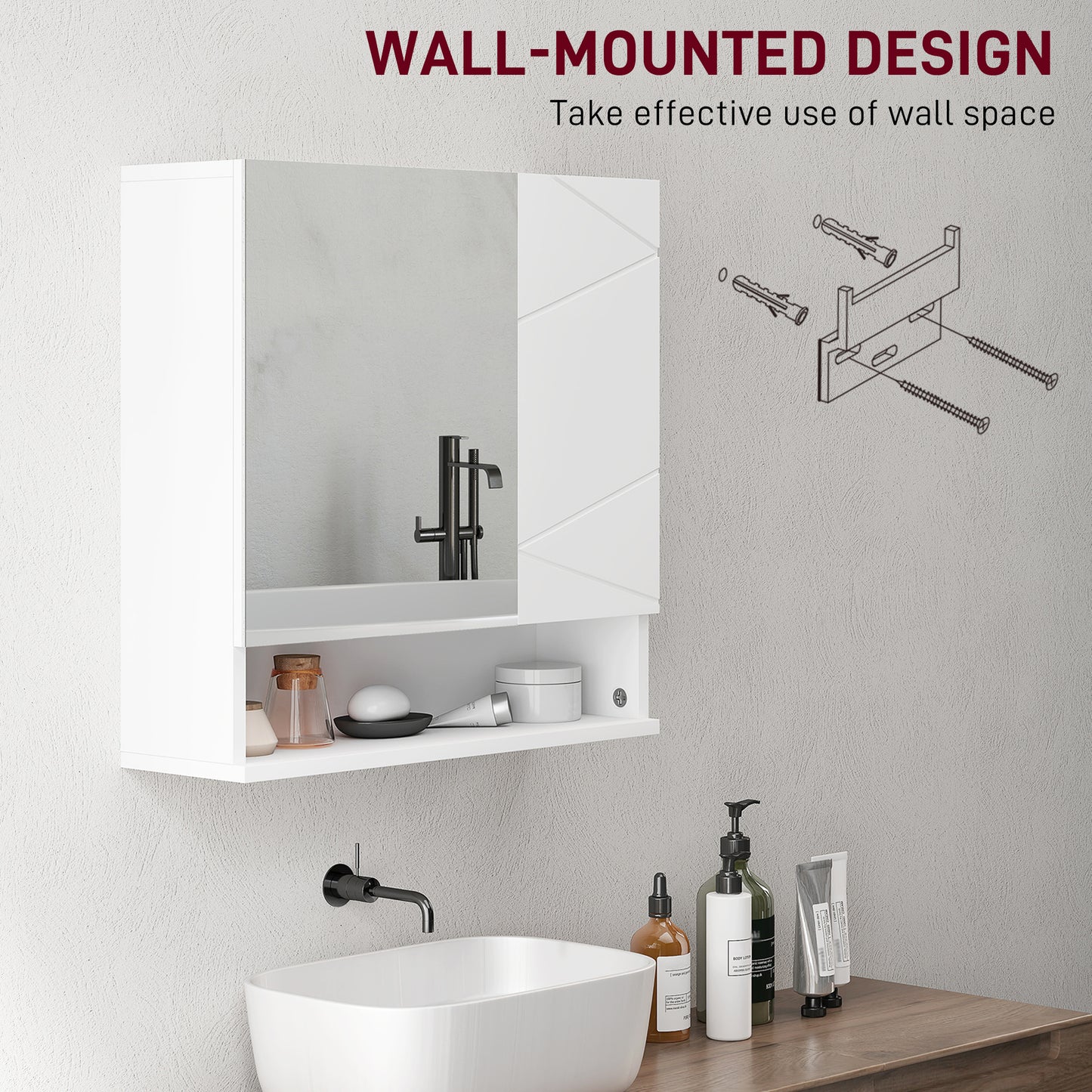 Wall Mounted Bathroom Storage Cupboard W/ Mirror and Shelf, White
