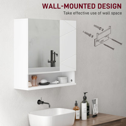 Wall Mounted Bathroom Storage Cupboard W/ Mirror and Shelf, White
