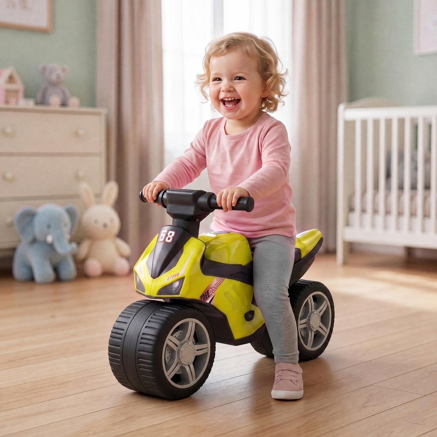 Balance Bike with Music Extra-Wide Wheels Green