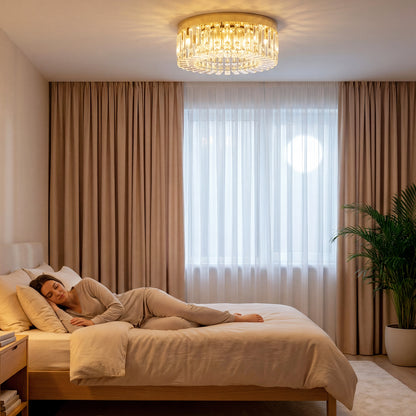 Crystal Ceiling Light with 160 Crystal Pendants, Gold Tone