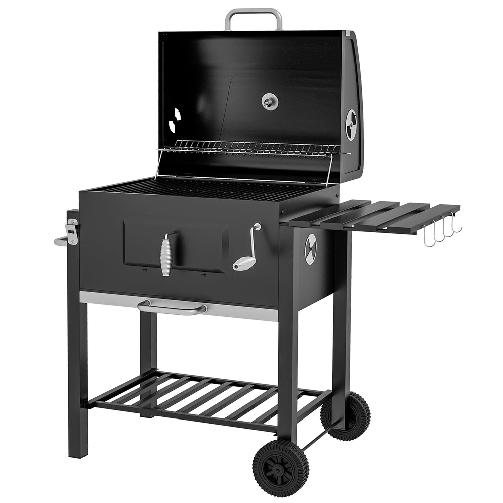 Charcoal Grill, with Height-Adjustable Coal Pan - Black