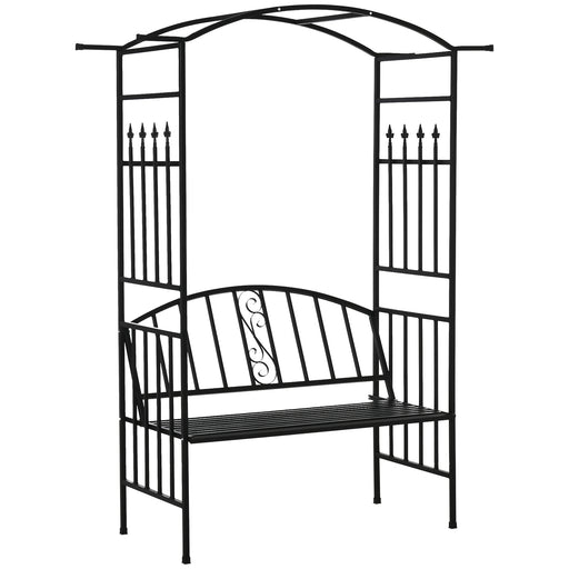 Garden Metal Arch Arbour with Bench Love Seat Chair Outdoor Patio Rose Trellis Pergola Climbing Plant Archway Tubular- 154L x 60W x 205Hcm