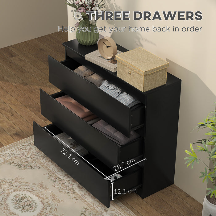 Chest of Drawers, 3 Drawer Storage Cabinet Unit for Bedroom, Black