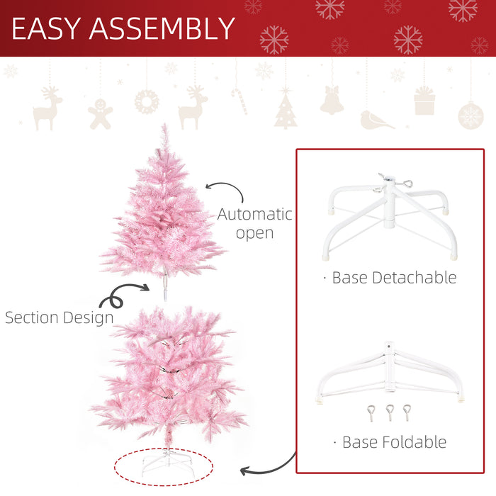 5FT Pop-up Artificial Christmas Tree Holiday Xmas Holiday Tree Decoration with Automatic Open for Home Party, Pink