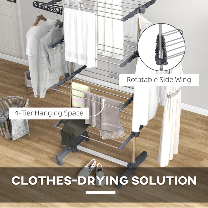 4-Tier Large Clothes Airer Stainless Steel Clothes Drying Rack Grey