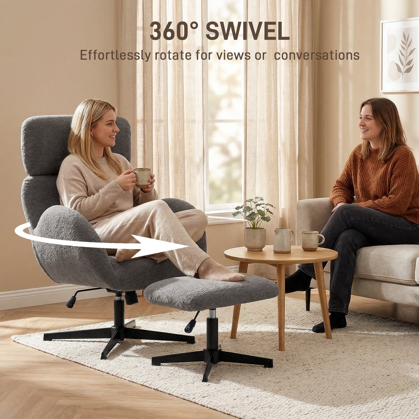 Swivel Armchair with Footstool, Rocking Accent Chair, Grey