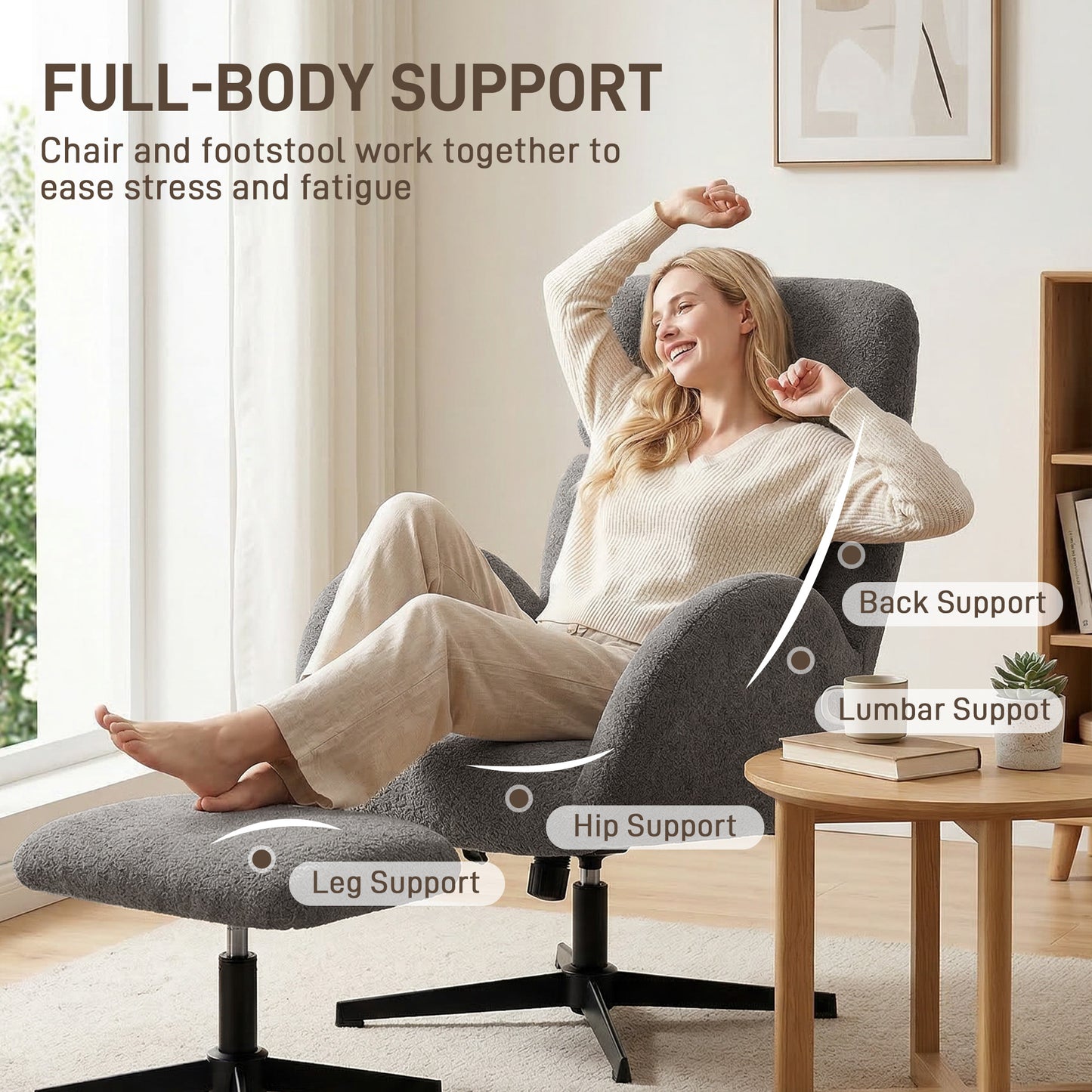 Swivel Armchair with Footstool, Rocking Accent Chair, Grey