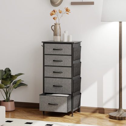 Fabric Chest of Drawers, 5 Drawer Dresser for Bedroom, Charcoal Grey