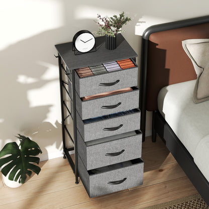 Fabric Chest of Drawers, 5 Drawer Dresser for Bedroom, Charcoal Grey