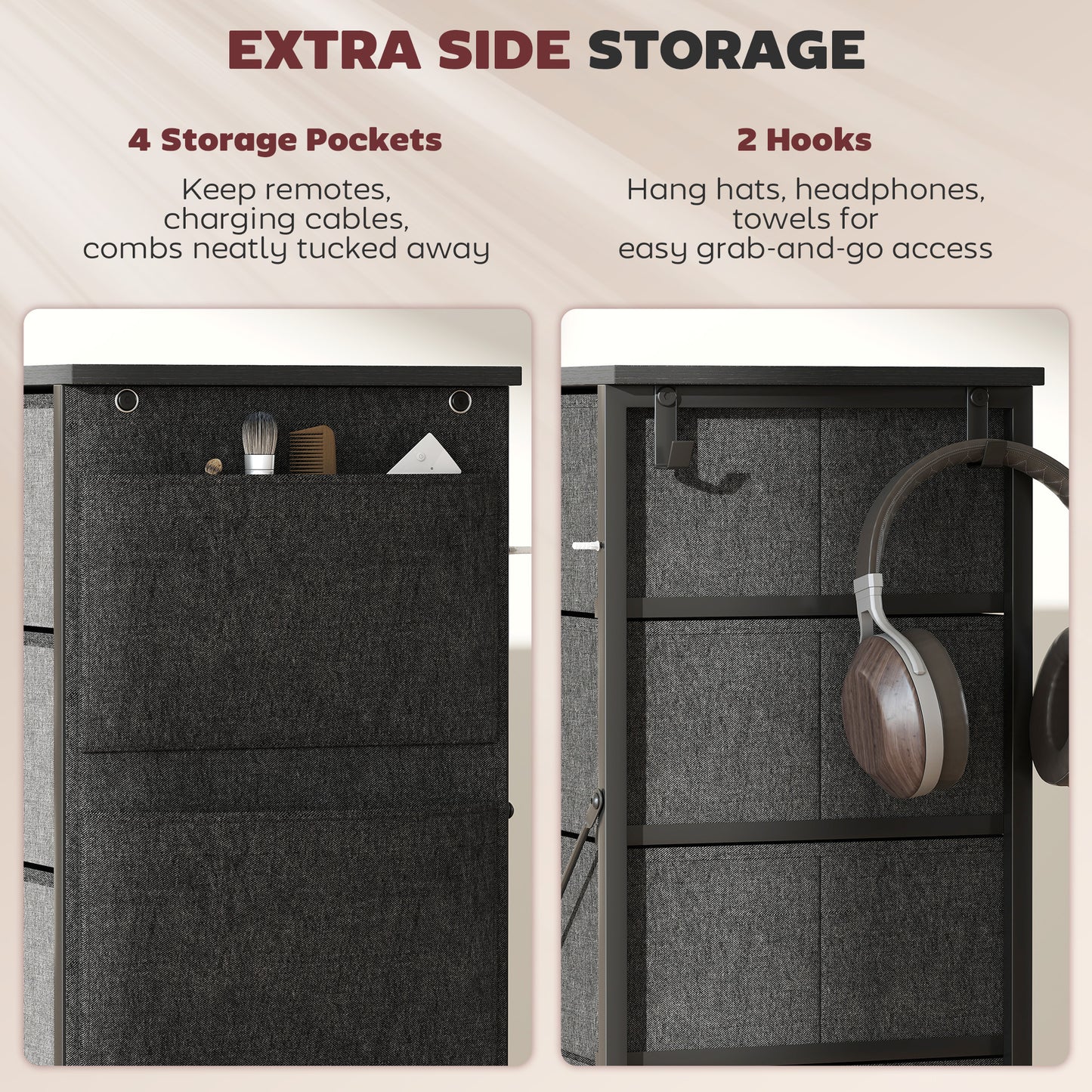 Fabric Chest of Drawers, 5 Drawer Dresser for Bedroom, Charcoal Grey