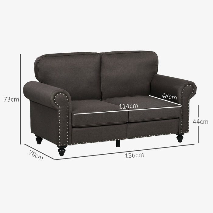 2 Seater Sofa for Living Room, with Nailhead Trim, Dark Brown