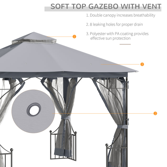 3 x 3 M Garden Gazebo Patio Party Tent Shelter Outdoor Canopy Double Tier Sun Shade Metal Frame Grey