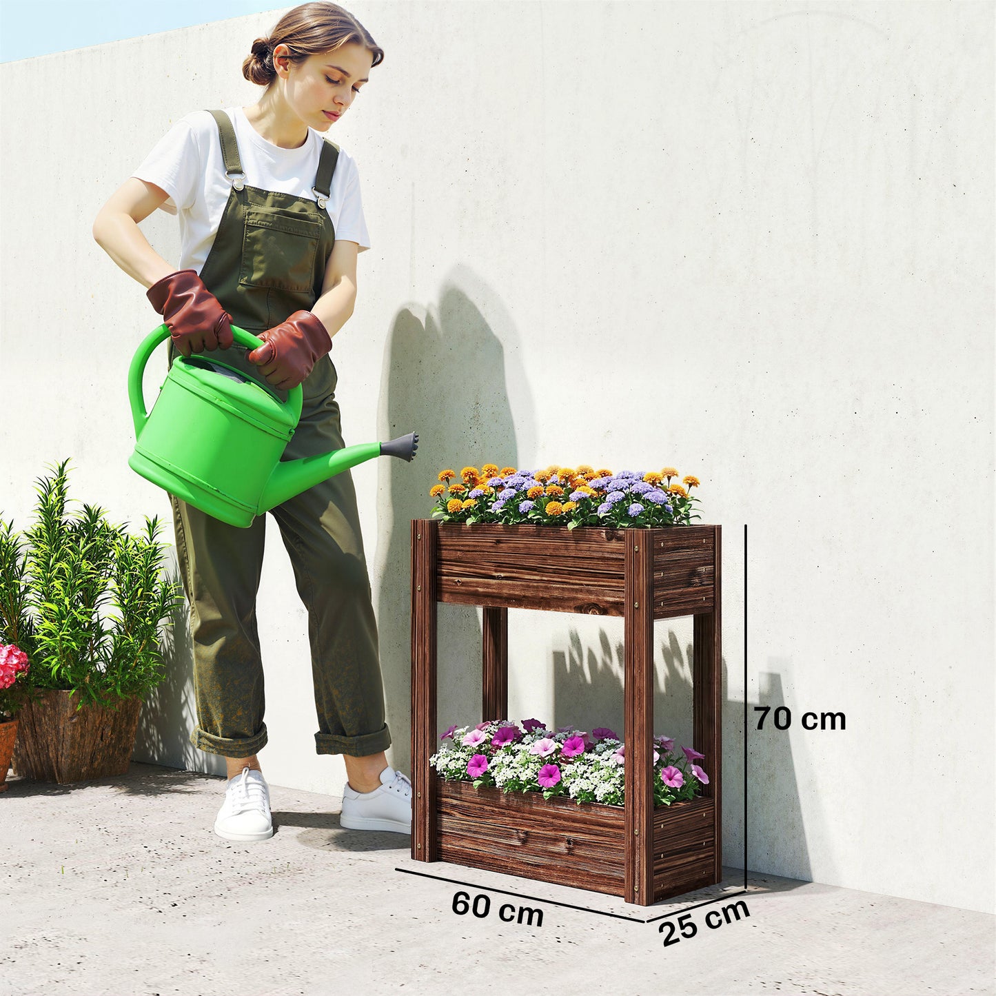 2-Tier Wooden Raised Planter, Raised Garden Bed on Legs