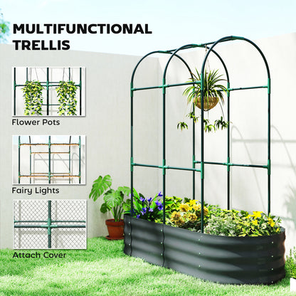 4 x 2 x 4.6ft Galvanised Raised Garden Bed with Trellis, Dark Grey