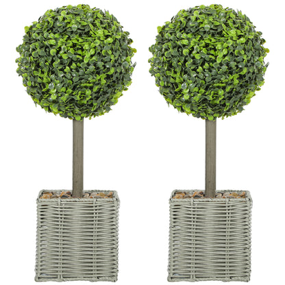 Set of 2 Artificial Plants, 50cm Faux Boxwood Topiary Balls, Green