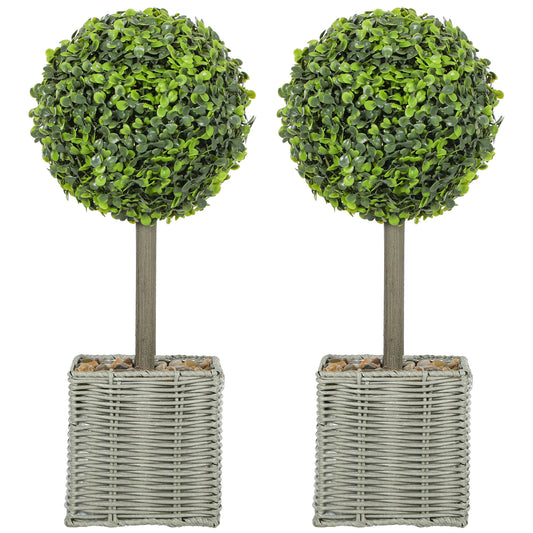 Set of 2 Artificial Plants, 50cm Faux Boxwood Topiary Balls, Green