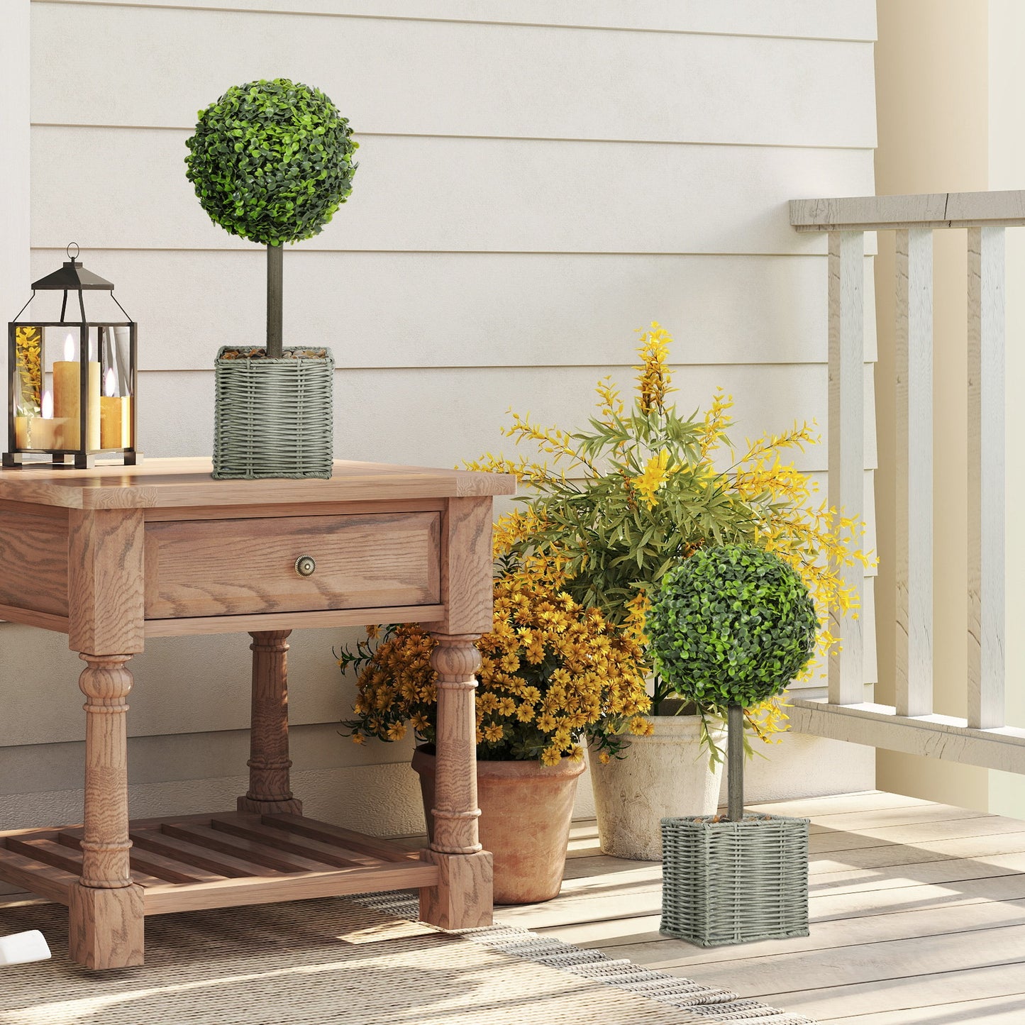 Set of 2 Artificial Plants, 50cm Faux Boxwood Topiary Balls, Green