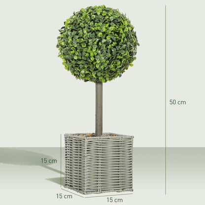 Set of 2 Artificial Plants, 50cm Faux Boxwood Topiary Balls, Green