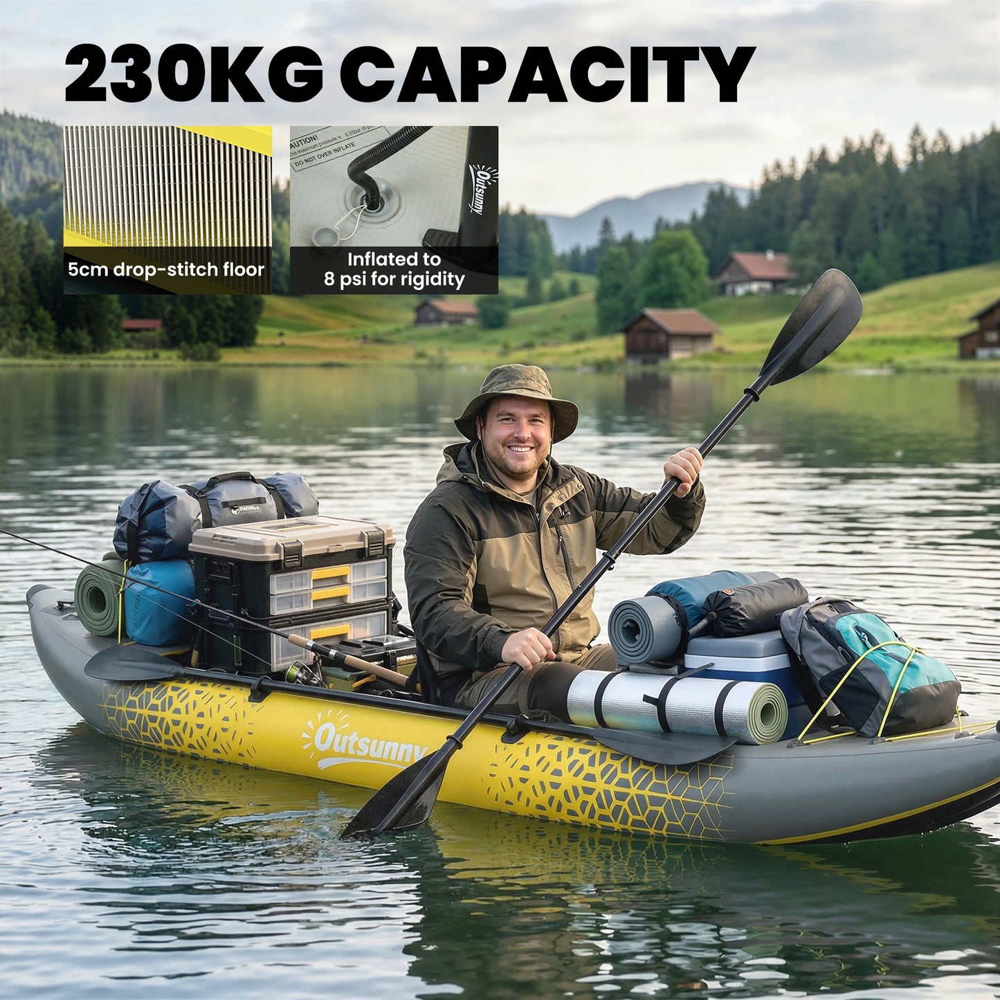 2.5' Inflatable Kayak 2-person Sit on Canoe with Paddles Grey
