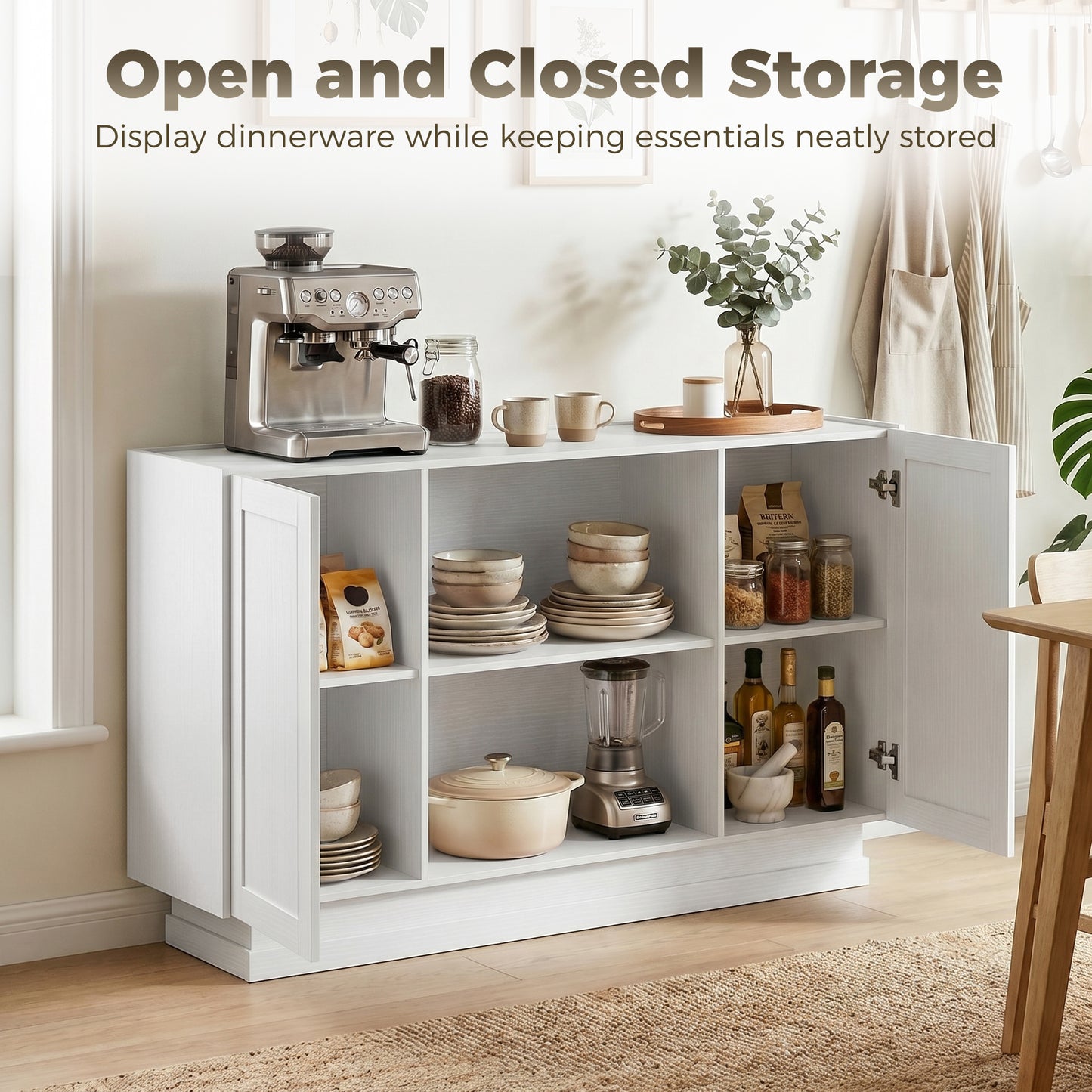 Sideboard Buffet Cabinet, Modern Farmhouse Storage Cabinet, White