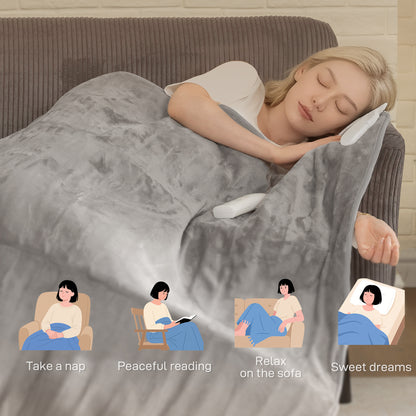 Flannel Fabric Heated Throw, Machine Washable Electric Blanket, Grey