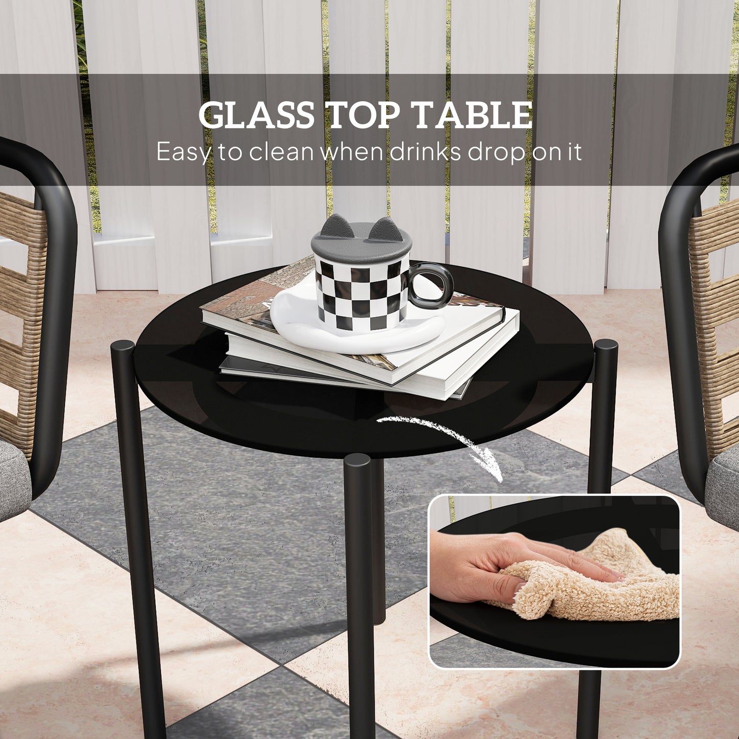 3 Pieces Rattan Bistro Set, Wicker Garden Furniture Set w/ Cushions